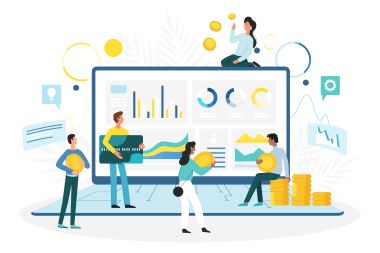 商務人士在儀表板上利用財務圖表工作分析。